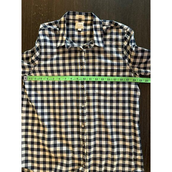 J. Crew Factory Boyfit White Navy Blue Gingham Button Down Size M - Picture 4 of 5